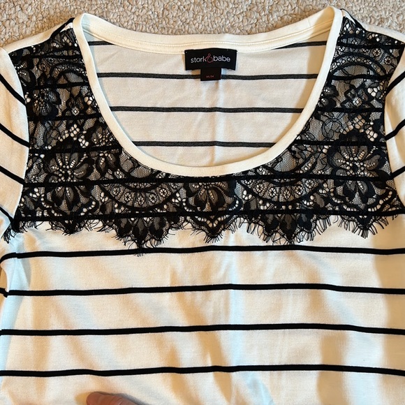 Thyme Maternity striped long sleeve top with lace detail and round neck - Picture 4 of 4